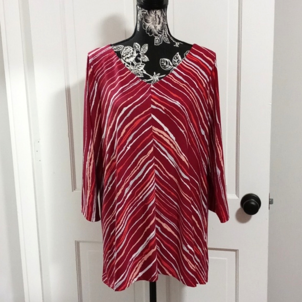 💋Bob Mackie💋 - Red/White Stripe Stretch Knit Tunic Top - Picture 1 of 11